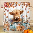 thumbnail image 1 of Fall Cow Shower Curtain, Autumn Thanksgiving Pumpkin Farmhouse Funny Highland Cow Shower Curtains for Bathroom, Cute Farm Animal Bathroom Decor, with Hooks, Surreal Bathroom Curtain, 72X72, 1 of 5