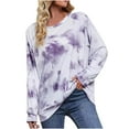 thumbnail image 1 of Fall Crew Neck Sweatshirts Women Long Sleeve Plain Casual Loose Tops Floral Print Lounge Basic Pullover Shirt (Purple M), 1 of 6