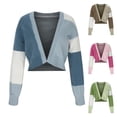 thumbnail image 1 of Fall Cropped Cardigan Sweaters for Women Lightweight Open Front Color Block Long Sleeve Short Sweater, 1 of 5