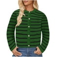 thumbnail image 1 of Fall Cropped Striped Cardigan Sweaters for Women Lounge Lightweight Crew Neck Long Sleeve Knit Sweater with Pockets Trendy Open Front Button Down Jacket, 1 of 3
