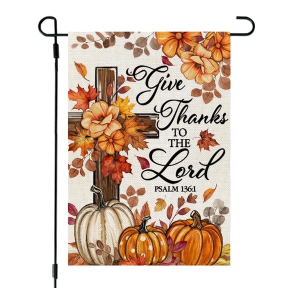 Fall Cross Pumpkin Garden Flag 12 x 18 inch Double Sided Outside decorations,Holiday Thanksgiving Small Garden Flags For Outdoor Yard Lawn