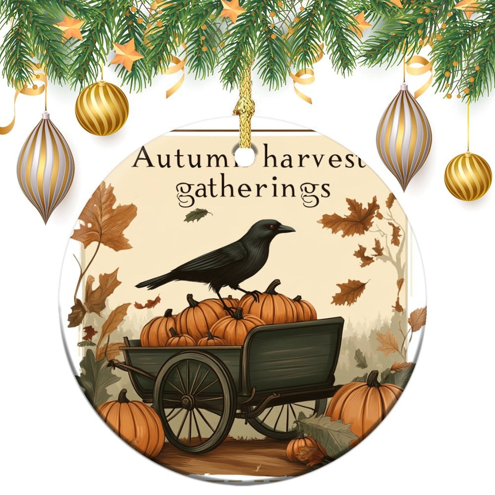 Fall Crow Seasonal Autumn Thanksgiving Harvest Christmas Ornament