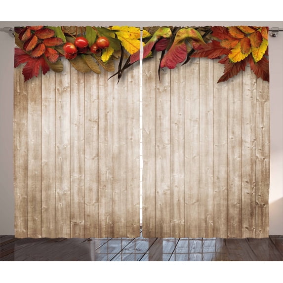 Ambesonne Fall Curtains 2 Panel Set, Dry Leaves Berries Vivid, 108" x 63", Multicolor