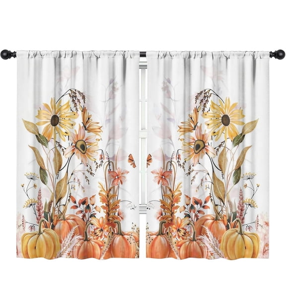 Fall Curtains, Autumn Pumpkins Window Curtains for Bedroom 2 Panels Set, Fall Sunflower Curtains, Thanksgiving Harvest Print Curtains for Living Room, Farmhouse Decor Ideal Gifts, 52×84 in