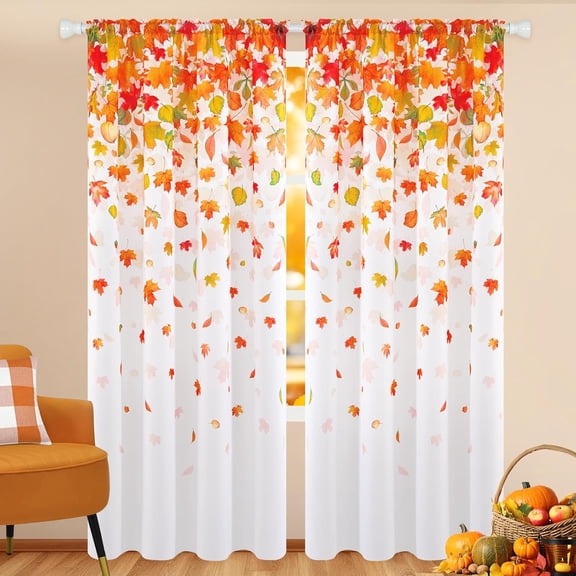 Fall Curtains for Living Room, Thanksgiving Curtains 84 Inch Length 2 Panels Set, Maple Leaf Window Curtain for Bedroom, Autumn Rod Pocket Window Treatment Drapes, Fall Decorations for Home