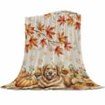 thumbnail image 1 of Fall Cute Dog Flannel Blanket for Bed,Travel and Camping, Pumpkin Maple Leaf Sunflower Super Soft Cozy Blanket for All Seasons 30"x40", 1 of 6