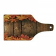 thumbnail image 1 of Fall Cutting Board, Dry Leaves Poured Onto Wooden Board Cabin Cottage Rustic Country Life Theme Print, Tempered Glass Cutting and Serving Board, Wine Bottle Shape, Brown Orange, by Ambesonne, 1 of 1
