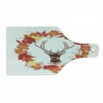 thumbnail image 1 of Fall Cutting Board, Reindeer Head in Rounded Floral Wreath Frame Made with Aesthetic Fall Leaves Print, Tempered Glass Cutting and Serving Board, Wine Bottle Shape, Brown Orange, by Ambesonne, 1 of 1