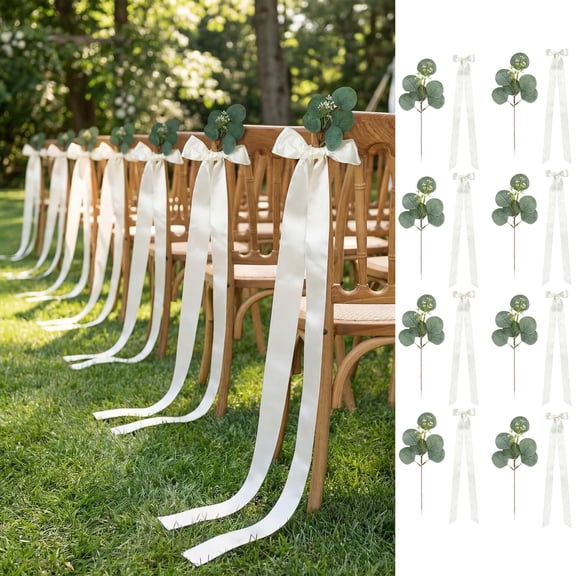 Fall Dcor 8Pcs Wedding Chair Bows With Artificial Leaves For Aisle Decoration Wedding Ceremony Bridal Shower Reception Party