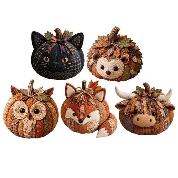 Fall DIY Animal Pumpkin Sewing Kit for Adults Beginners, Pre‑Cut Fabric Felt Plush Pumpkin Patchwork Craft Kit for Thanksgiving Autumn Home Decoration