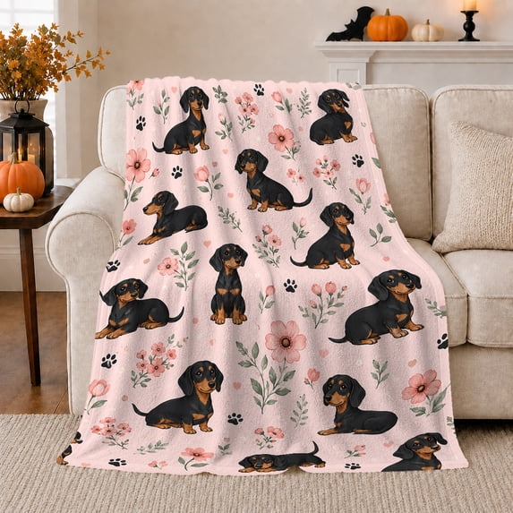 Fall Dachshund Dog Pumpkin Art autumn celebration, Playful Pet Portrait Pattern, Soft Flannel Blanket for Living Room and Reading Nook, Dog Lovers autumn celebration Gift, Pet Lover Home Decor