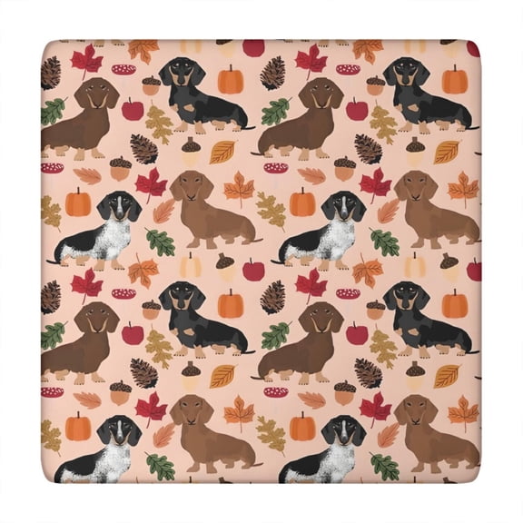 Fall Dachshund and Pumpkin Square Fitted Tablecloth with Elastic Edge,Square Table Cover,Washable Elastic Table Cover for Home Kitchen Party Decor 34"x34"
