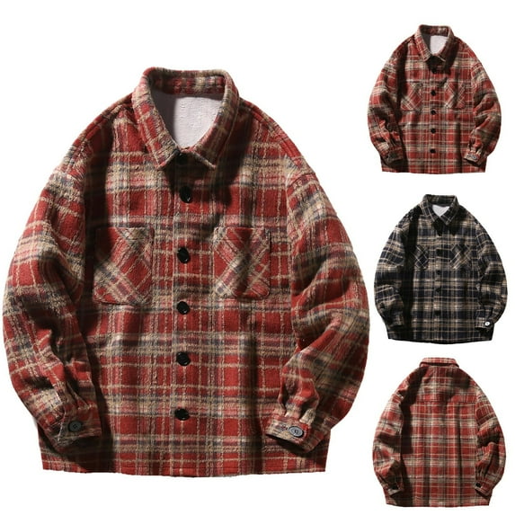 Fall Deal! Kctiaxy Black Long Sleeve Shirts for Men Causal Button Down Plaid Shirts Fashion Turn-down Collar Beach Party Blouse Tops