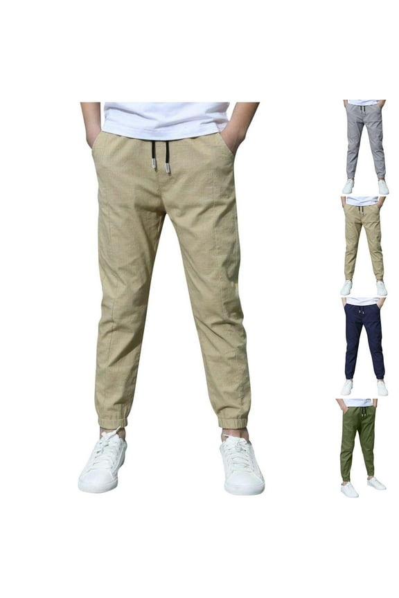 Gray Boys Athletic Pants Fall Fashion Linen Sweatpants Casual Solid Color Slim Ank Le Binding Cargo Pants with Pockets 4-12 Years