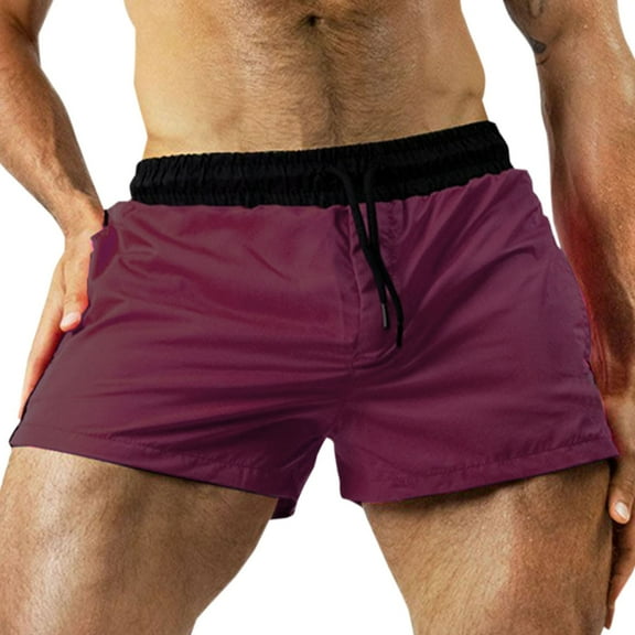 HOOMEUMY Men's Quick Dry Swim Trunks with Mesh Lining Pockets Lightweight Solid Color Bathing Suits Beach Shorts Wine 6