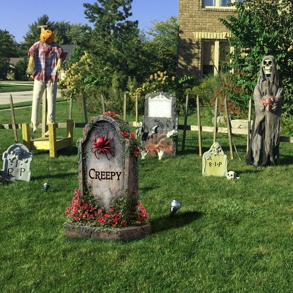 Fall Danhjin Halloween Decorations Outdoor, Tombstone Outdoor Halloween Decor Set, Haunted Graveyard Scenes for Yard, Porch, Spooky Halloween Yard Decorations