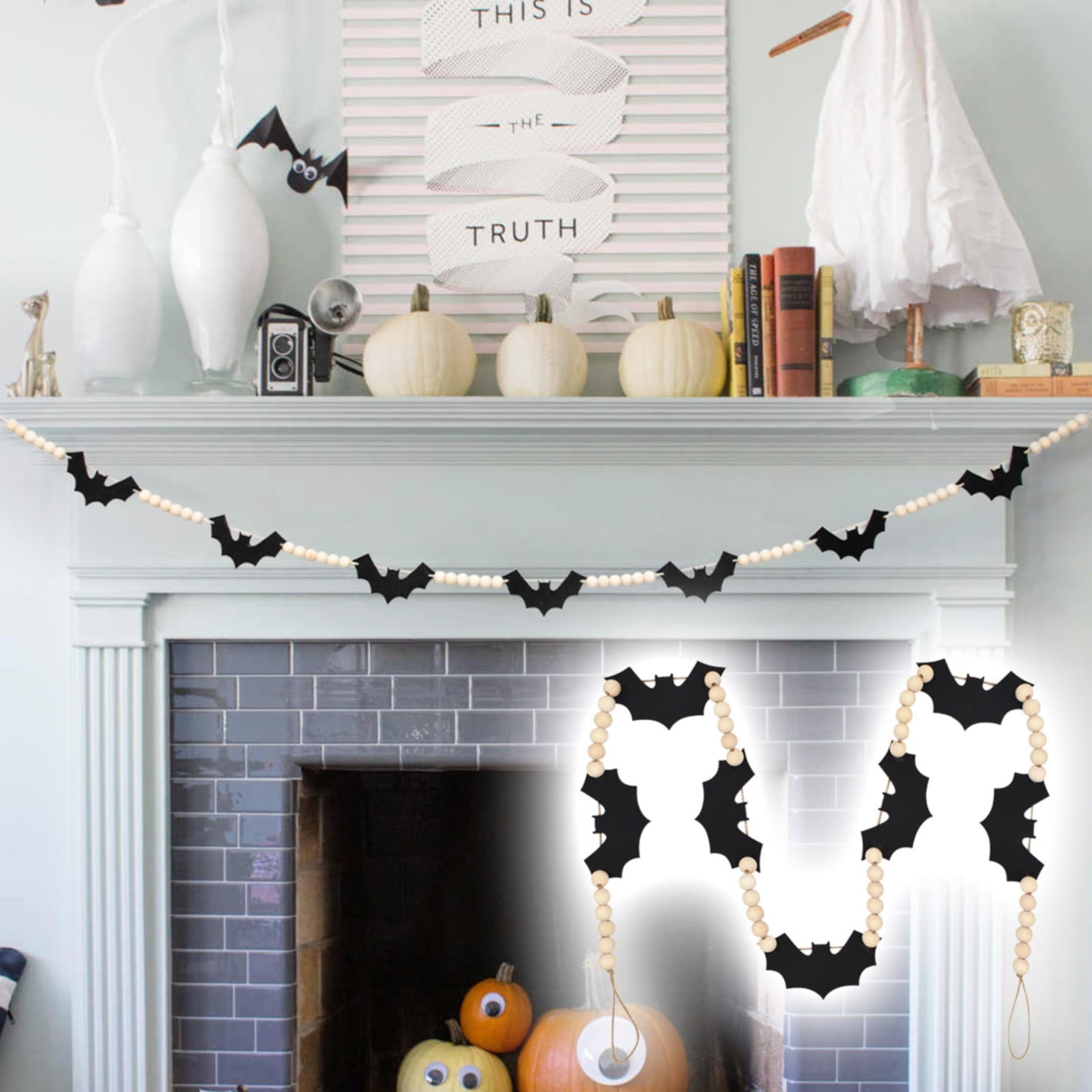 Fall Deals! Decorations Indoor / Outdoor Wood Bats Bead Garland Banner For Decor Farmhouse Decorations For Fireplace Mantle Walls