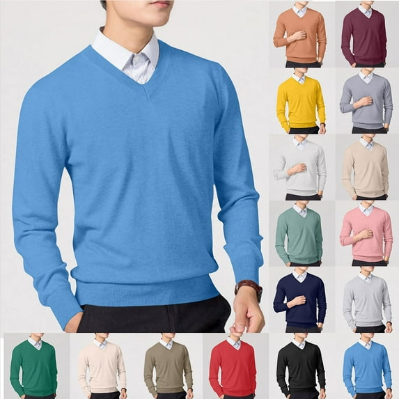 Kctiaxy Black Sweaters for Men Fall Winter Fashion V-Neck Pullover Knitted Sweater Causal Texture Solid Color Slim Fits Sweater