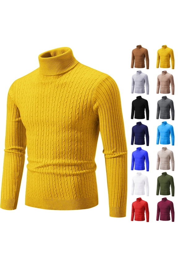 Red Turtleneck Sweater Men Fashion Long Sleeve Pullover Knitted Sweater Vintage Solid Color Striped Stretch Knitwear