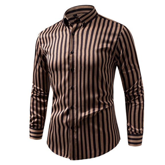 Men Korean Fashion Shirts Striped Casual Long Sleeve Button Down Regular Fit Striped Shirt