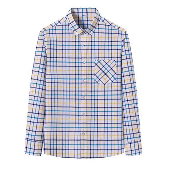 Men's Basic Plaid Dress Shirts - Classic Casual Long Sleeve Button Down Lapel Business Work Shirts with Chest Pocket