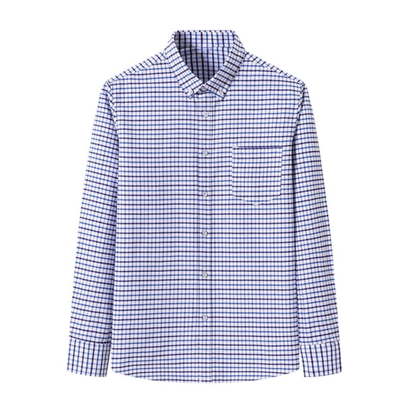 Men's Basic Plaid Dress Shirts - Classic Casual Long Sleeve Button Down Lapel Business Work Shirts with Chest Pocket