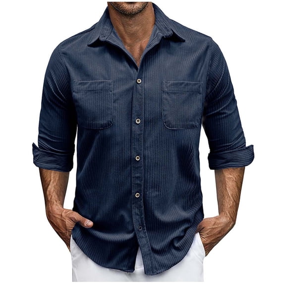 Men's Casual Button Down Shirts Long Sleeve Textured Wrinkle Free Untucked Shirt with Pocket Slim Fit Business Office Shirts