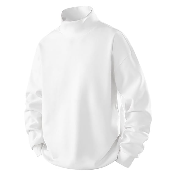 Men's Casual Solid Color Pullover Sweatshirt High Neck Dropped Shoulder Long-sleeve Sweatshirts Soft Outfits