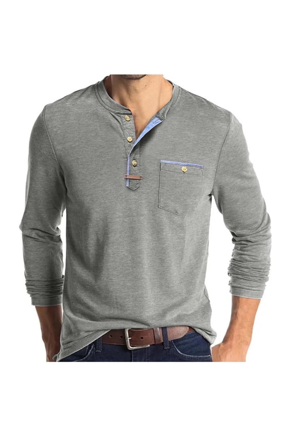 Men's Henley Shirts Long Sleeve, Casual Front Placket Basic Daily Work Button Tee Top, S-3XL