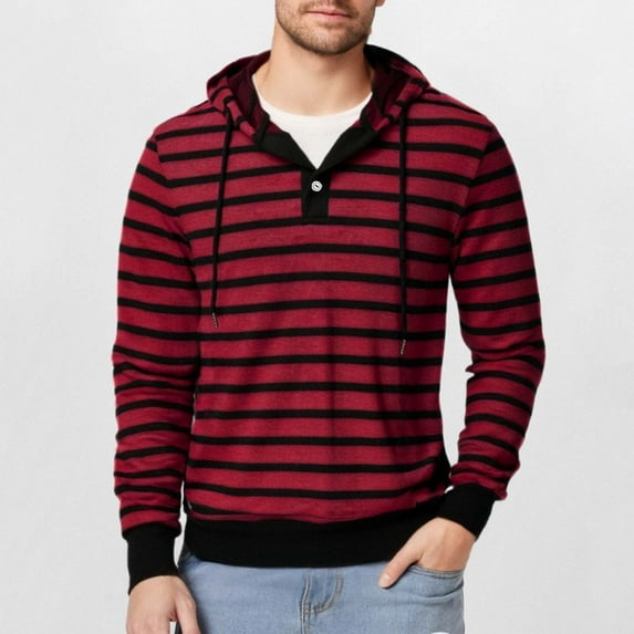 Fall Deals Men's Pullover Hoodies Stripe Jacquard Long Sleeve Drawstring Casual Hooded Sweatshirts Fashion Color Block Shirt