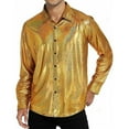 thumbnail image 1 of Men's Vintage Sequin Glitter Shirts Long Sleeve Turn-Down Collar Button-Up Shirt Solid Party Dress Shirts, 1 of 4
