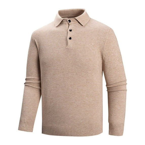Mens Knit Polo Shirts Casual Long Sleeve Collared Work Shirt Button Down Golf Shirts Thermal Undershirt Base Layer