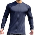thumbnail image 1 of Mens T-Shirt Full Zip Casual Fashion Long Sleeve Athletic Workout Shirts Solid Color Loose Cardigan Tops, 1 of 3