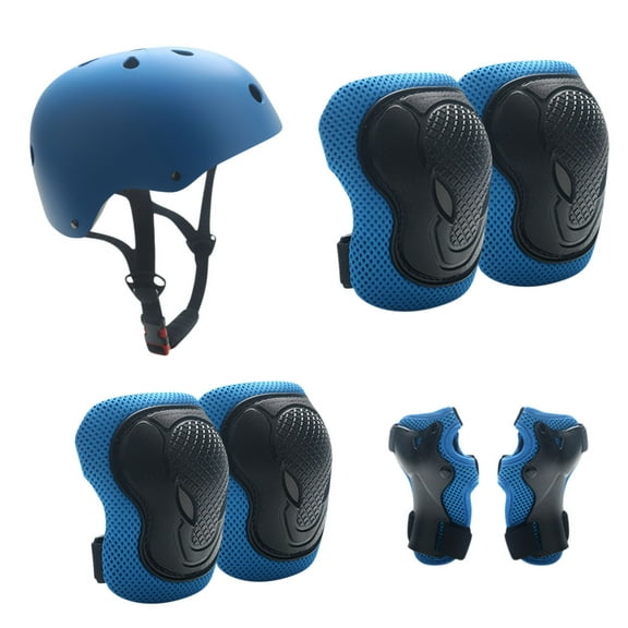 Skateboard Bike Helmet for Adults Adjustable Knee Elbow Pads Wrist Guards Protective Gear Helmets Set Teens for Bicycle Cycling Skate Scooter Bicycle Helmet (Blue)