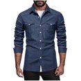 thumbnail image 1 of Under $10 Denim Shirts for Men Long Sleeve Button Down T-Shirts with Two Pockets Classic Fit Work Tops Vintage Western Clothes, 1 of 5