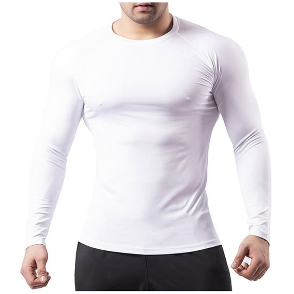 Under $10 Men's Compression Shirts Long Sleeve Workout Gym T-Shirt Running Top Cool Dry Sports Baselayer Undershirts