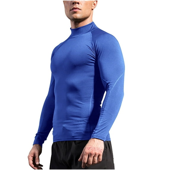 Under $10 Men's Long Sleeve Compression Shirts, Mock Neck Athletic Workout T Shirt, Rash Guard Base Layer Undershirt Tops