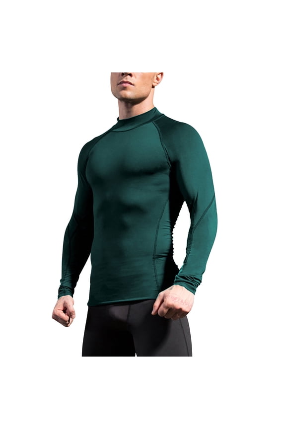 Under $10 Men's Long Sleeve Compression Shirts, Mock Neck Athletic Workout T Shirt, Rash Guard Base Layer Undershirt Tops