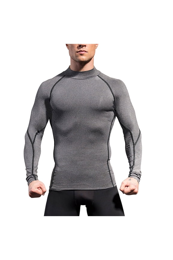 Under $10 Men's Long Sleeve Compression Shirts, Mock Neck Athletic Workout T Shirt, Rash Guard Base Layer Undershirt Tops