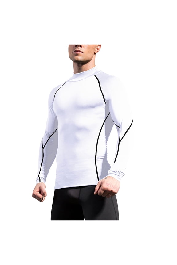 Under $10 Men's Long Sleeve Compression Shirts, Mock Neck Athletic Workout T Shirt, Rash Guard Base Layer Undershirt Tops