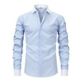 thumbnail image 1 of Under $10 Men's Vertical Striped Dress Shirt Lapel Contrast Button Down Shirt Long Sleeve Business Work Blouse, 1 of 8
