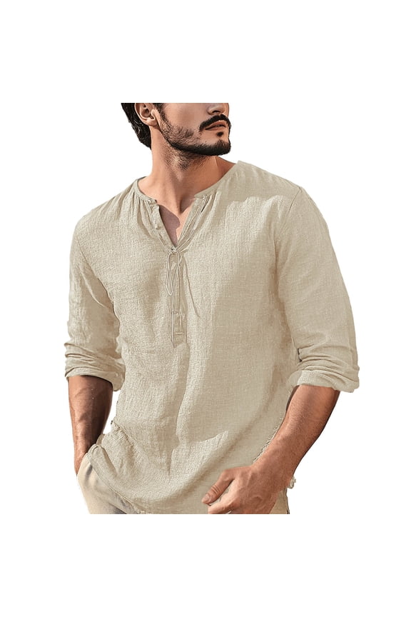 Under $10 Mens Henley Shirts Lightweight Long Sleeve T Shirts Casual Solid Color Collar Shirts Summer Beach Hippie Tops