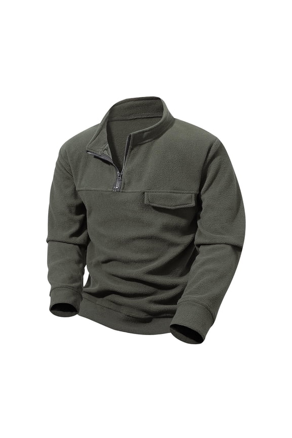 Under $10 Mens Quarter Zip Pullovers Polar Fleece Tactical Sweatshirts Vintage Long Sleeve Workout Warm Sweaters Solid Jumpers