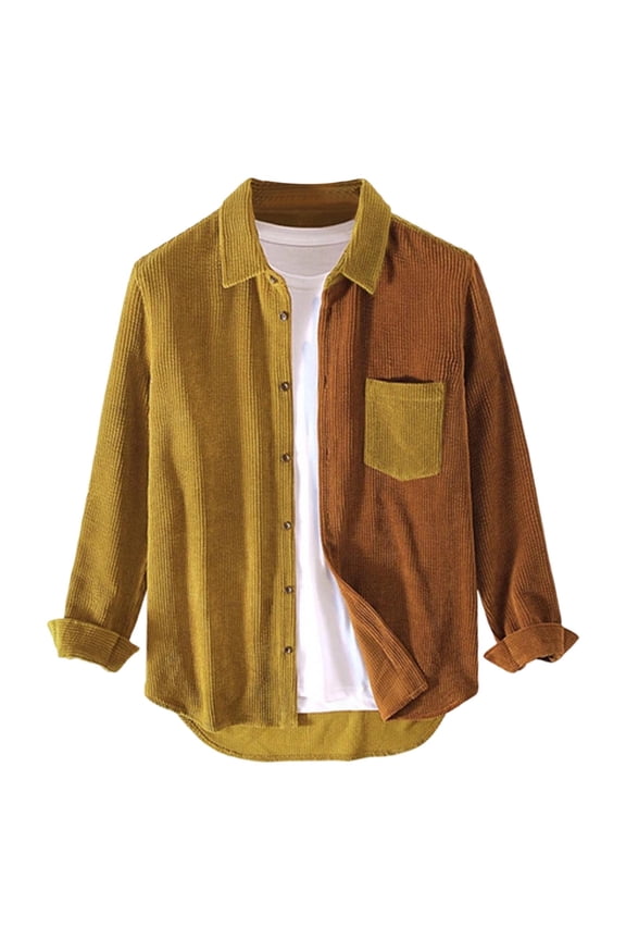 Under $10 Mens Shacket Patchwork Long Sleeve Button Down Corduroy Shirts for Men