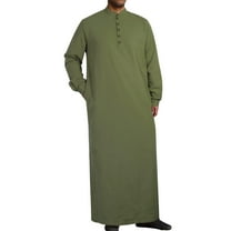 Under $10 Muslim Thobe for Men Kaftan with Pockets Button Down Long Gown Men's Arab Thobe Long Sleeve