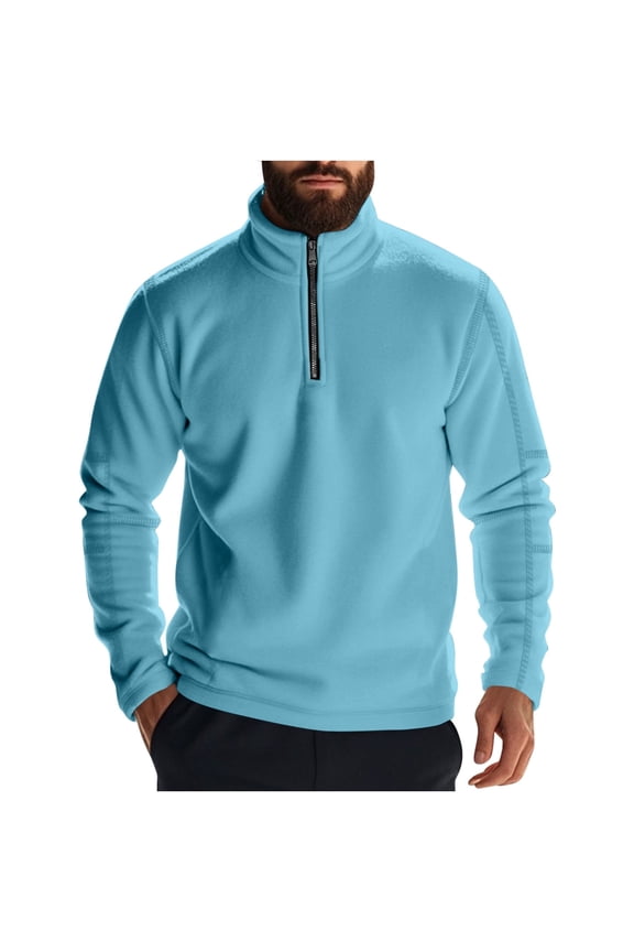 Under $10 Stand Collar Half Zip Long Sleeve Sweater Men Trendy Casual Solid Color Top Pullover Athletic