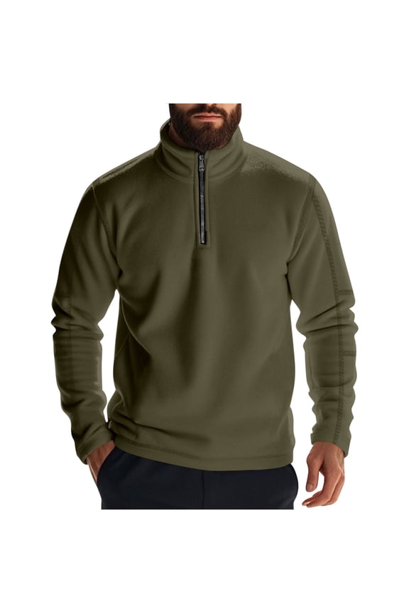 Under $10 Stand Collar Half Zip Long Sleeve Sweater Men Trendy Casual Solid Color Top Pullover Athletic