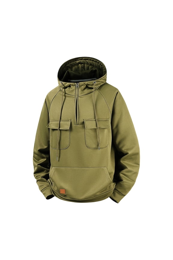 Under $10 Work Hoodies for Men Fall Winter Tactical Clothing Travel Quarter Zip Big and Tall Sweatshirt with Pockets