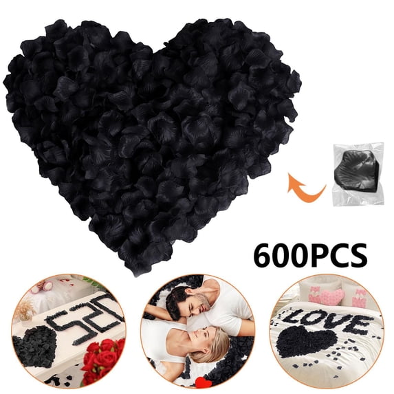 Fall Decor, 600 Pack Cyenie Artificial Rose Petals, Silk Flower Petals for Bridal Wedding, Romantic Valentine Home Decoration (Black)