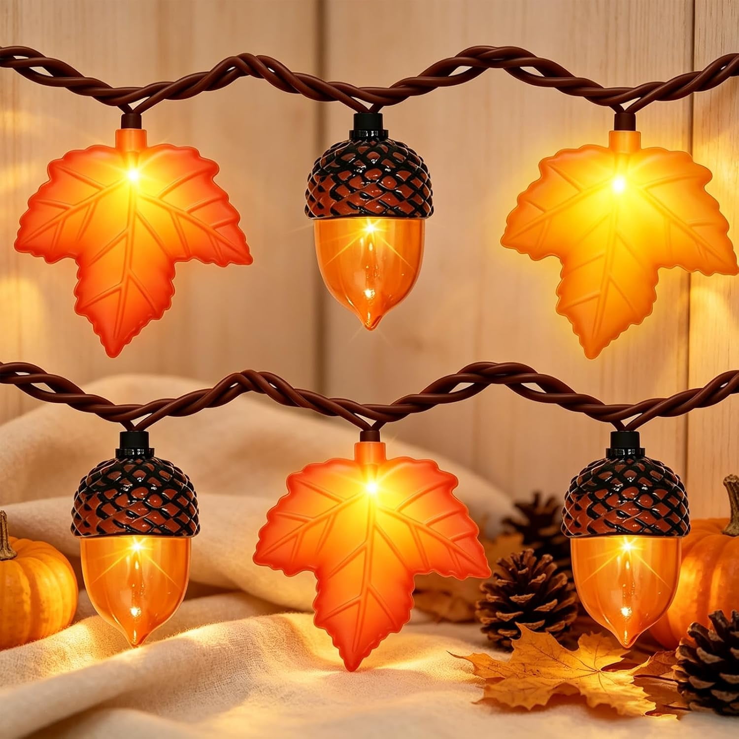 Fall Decor Acorn Fall Lights, 8.5FT 10 LED 3D Maple Leaf & Acorn Lights ...